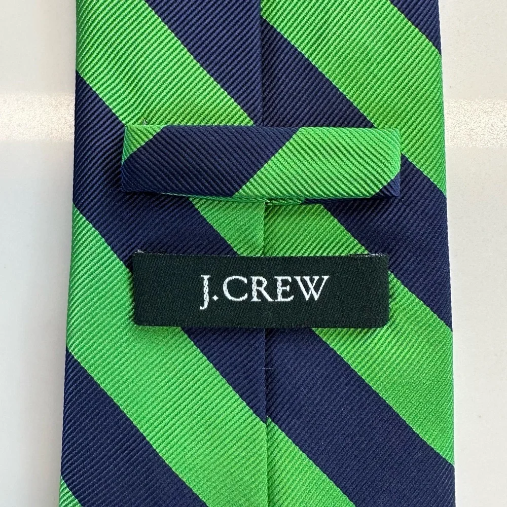 J. Crew Preppy Navy Lime Striped Classic Silk Tie